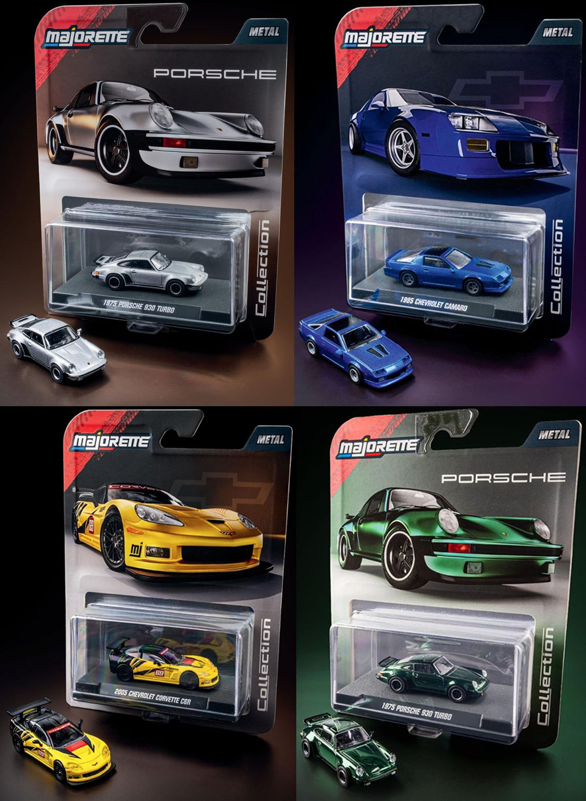 Combo of Porsche 930 Turbo (Steel & Green)+Chevrolet Camaro & Corvette C6R